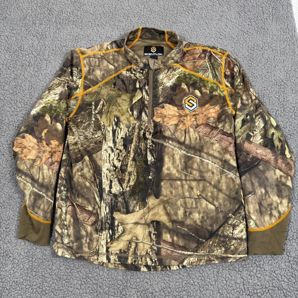 ScentLok Mens Large Mossy Oak Camo Carbon Alloy 1/4 Zip Hunting Pullover Jacket